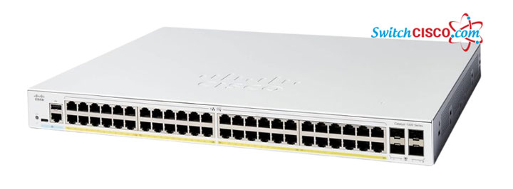 Cisco C1300-48FP-4G là switch Access, phù hợp cho doanh nghiệp cần cấp nguồn và truyền dữ liệu đồng thời cho nhiều thiết bị đầu cuối như WiFi AP, camera IP, điện thoại VoIP. Thiết bị được trang bị 48 cổng PoE+ tốc độ 1G với tổng công suất 740W