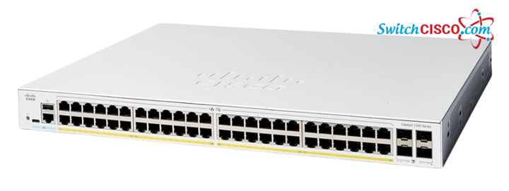 Cisco Catalyst C1300-48P-4G là switch access có khả năng stacking, phù hợp triển khai trong tòa nhà văn phòng và hệ thống mạng doanh nghiệp quy mô lớn. Thiết bị có 48 cổng LAN RJ45 tốc độ 1G hỗ trợ PoE+ (30W/cổng)